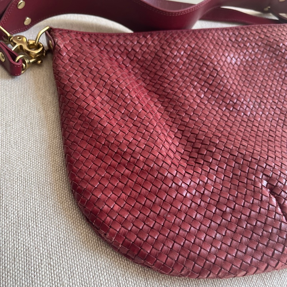 Clare V Woven Leather Hobo Crossbody in Wine - Picture 4 of 6